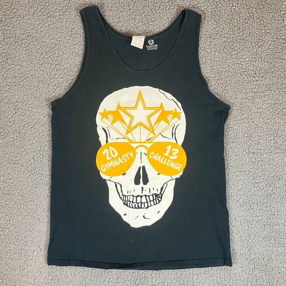Gildan Ultra Cotton Gymnasty Challenge 2013 Skull Graphic Tank Top Black Medium